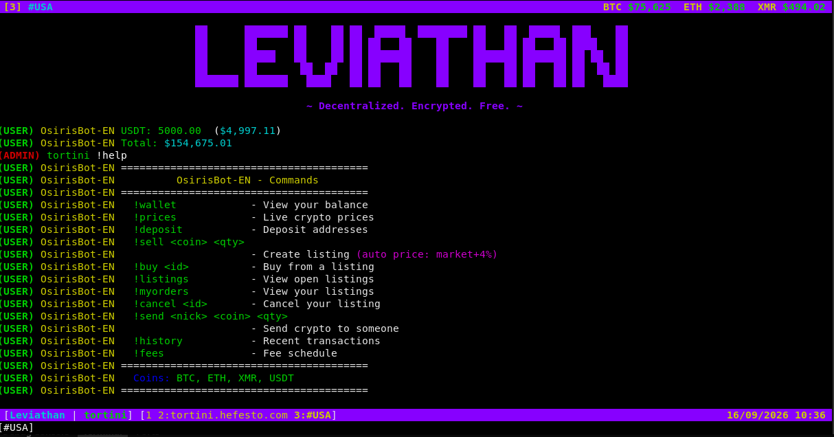 OsirisBot responding to the !help command with its full list of trading commands